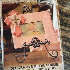 Western Moments Pink Metal Picture Frame Crystal Accented Easel 5x7 New